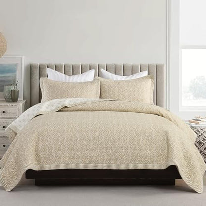 California King Quilt Set 3 Pieces - White & Oatmeal Reversible Cotton Bedspread