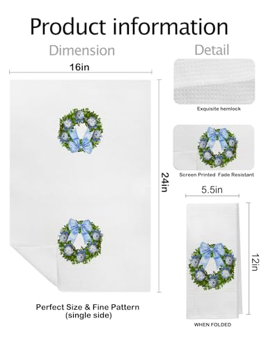 Christmas Tree Wreath Kitchen Towels - Chinoiserie Blue Bow - 16x24 Inch Set of 2 - Variation 18