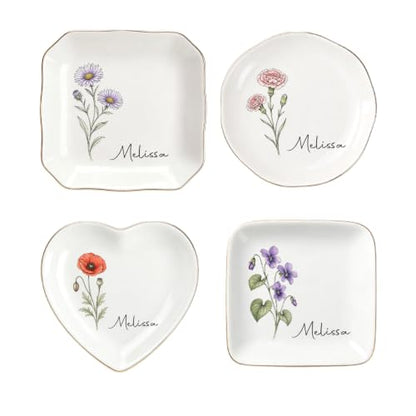 Personalized Birth Flower Jewelry Dish with Custom Name - Style2