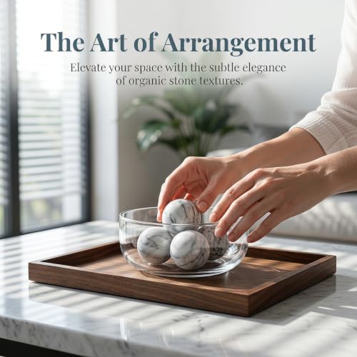 4pcs Marble Look Decorative Stone Spheres for Home & Office Bowls - Natural Texture