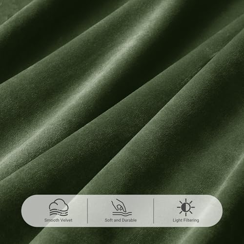 Olive Green Velvet Curtain Panels 84 Inch Long Pinch Pleated 2 Pack