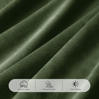Olive Green Velvet Curtain Panels 84 Inch Long Pinch Pleated 2 Pack