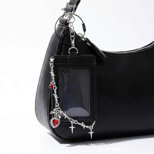 2-Pack Leather Photo Card Holder Keychain - Punk Style ID Badge Case