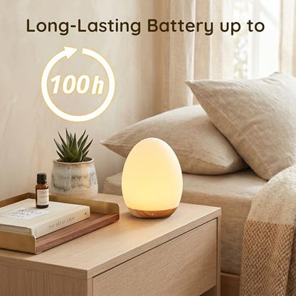 Egg Light with 7 RGB Colors Dimmable Touch Night Light for Kids - Wooden