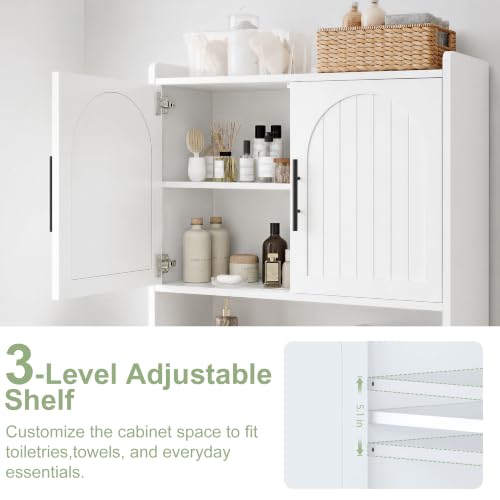 Over Toilet Storage Cabinet with Arched Doors, 34 Inch Wood Bathroom Organizer