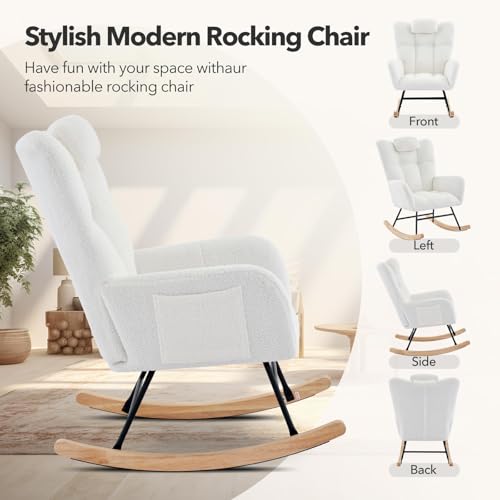 Beige Upholstered Glider Rocking Chair with High Backrest - Ideal for Nursery and Living Room