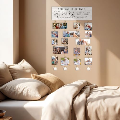 75th Birthday Photo Frame Wall Decor with Clips and Ropes - Colour 3