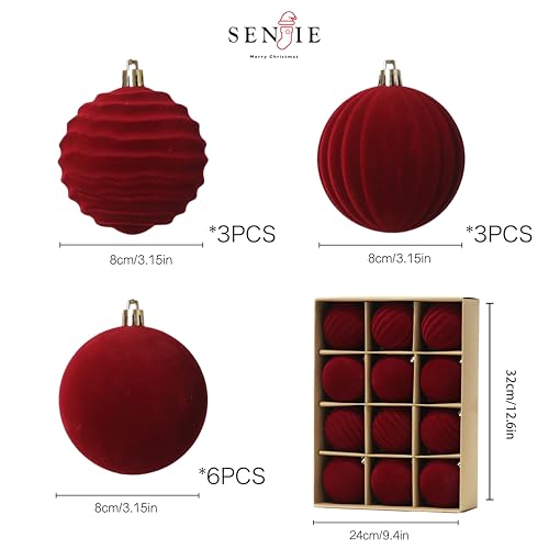 Red Velvet Christmas Ornaments Set - Burgundy 3.15 Inch, 12 Pieces, Variation of THIS listing