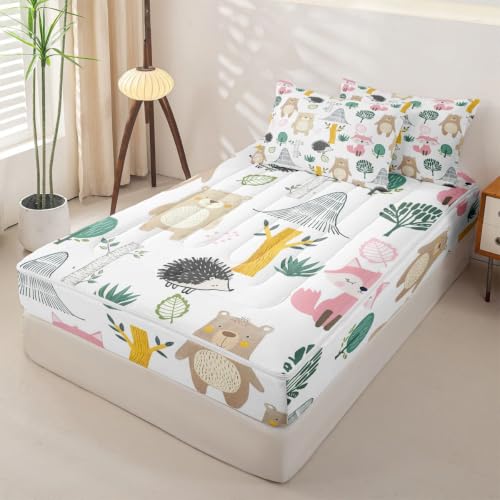 Feelyou Cartoon Animal Zipper Bedding Set Twin Size White Yellow Pink