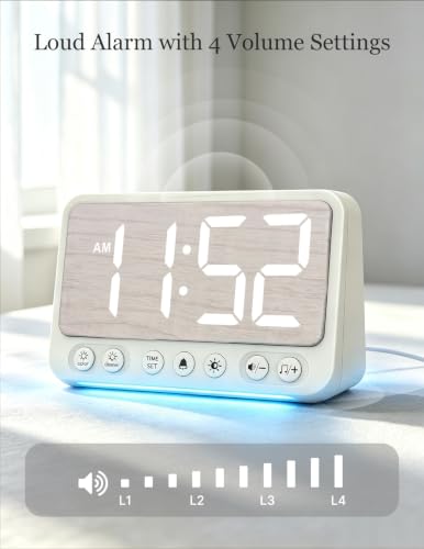 Topski Digital Alarm Clock with Night Light - White Bedside Clock with 8-Color LEDs & USB Charging