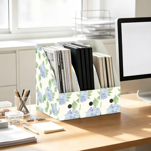 Pack of 3 Blue Hydrangea Floral Magazine File Holders for Office & Dorm