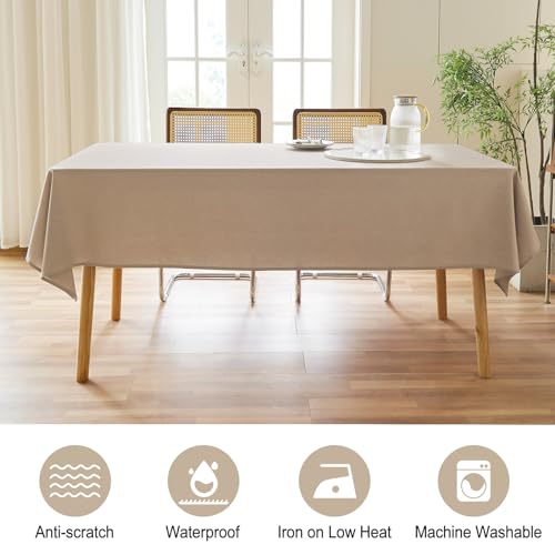 AUSSPVOCT Textured Linen Tablecloth Rectangle 52x70 Waterproof Spill-Proof Wipeable Table Cloth Wrinkle Free Linen Outdoor Table Cover for Birthday Party Farmhouse Tablecloths Up to 54''X36'' Tables