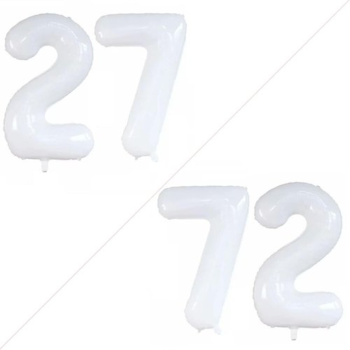 GOER Jumbo 27th Birthday Balloons - 42 Inch Foil Helium Decorations | White Color, 72 Pack