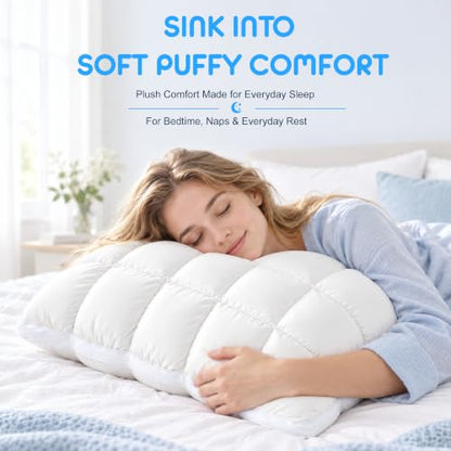 Cooling Cover Fluffy Pillow with Sleep-Enhancing Comfort - White
