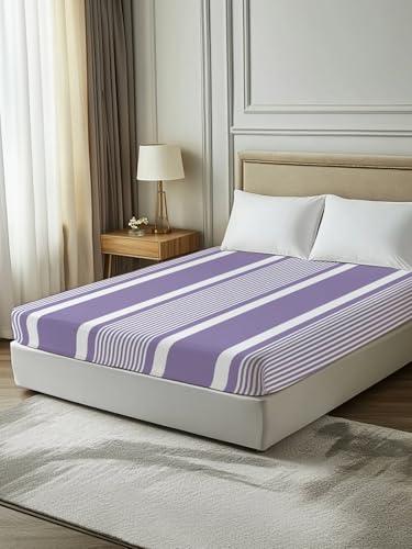 King Size Flat Sheet - Purple Stripe Microfiber Bed Sheets, Easy Care, 105x98, Versotilahome - White