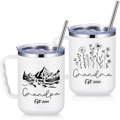 Havawish 2 Pcs First Time Grandparents Gifts, Mom and Dad Mugs, Promoted to Grandparents 2024 Mugs, Pregnancy Announcement Gifts for Grandparents, New Parent Gifts for Couple, 17oz(Grandparents)