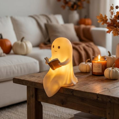 Halloween Ghost Reading Book Figurine Vinyl Decoration – Spooky Home Decor