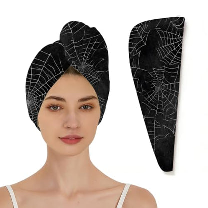 Halloween Spider Web Microfiber Hair Towel Wrap - Soft & Quick Dry