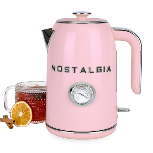 Nostalgia Pink Retro Electric Kettle 1.7L Enamel-Coated Stainless Steel