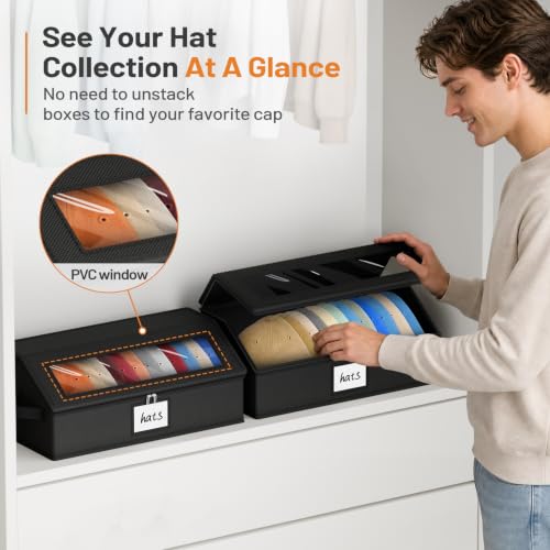 Black Hat Storage Organizer for Baseball Caps 2-Pack - Holds 30 Caps