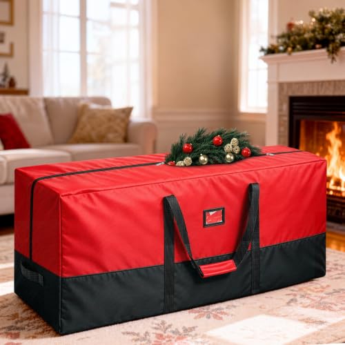 10FT Christmas Tree Storage Bag 68x20x30 Inches - Red & Black, Heavy-Duty Waterproof