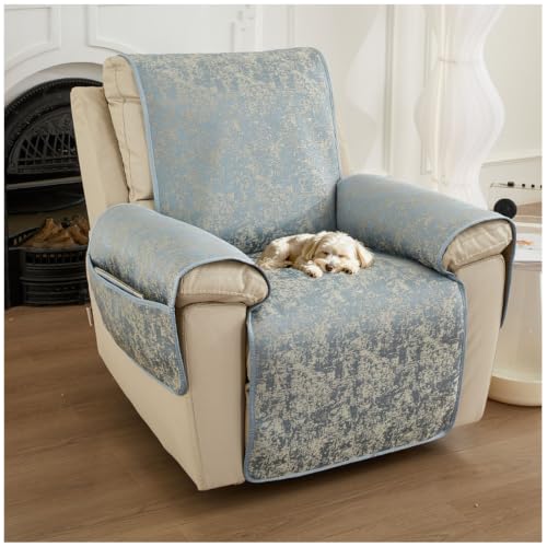 Summer Microfiber Recliner Cover Non-Slip 1 Seater with Storage Blue