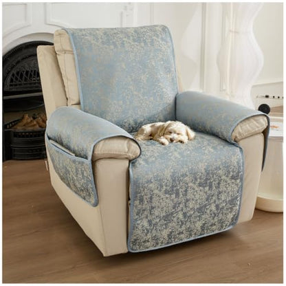 Summer Microfiber Recliner Cover Non-Slip 1 Seater with Storage Blue
