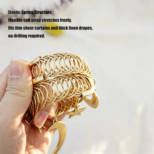 Golden Moon Star Metal Elastic Curtain Tiebacks - 2 Pack, Decorative Boho Holdbacks