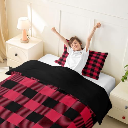 Feelyou Black Red Buffalo Plaid Duvet Cover Twin Size Boys Girls Checkered Bedding Set No Comforter