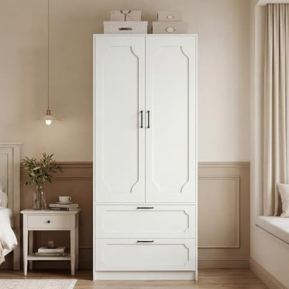 White 71'' H Armoire Wardrobe Closet with 2 Doors & 2 Drawers