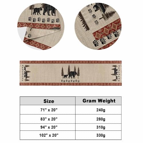 King Size Black Bear Rustic Bed Runner with Cream, Red Variations 102x20 Inches