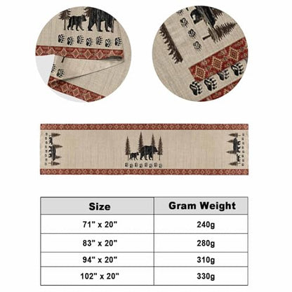 King Size Black Bear Rustic Bed Runner with Cream, Red Variations 102x20 Inches