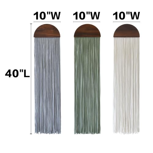 Macrame Wall Hanging Set - Wood Arch Tassel Decor 10x40 Inches, Ivory, Sage Green, Gray