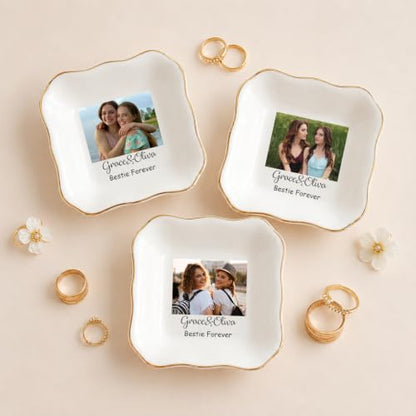 Waved Square Custom Photo Jewelry Dish Ceramic Ring Tray - Graduation Gift