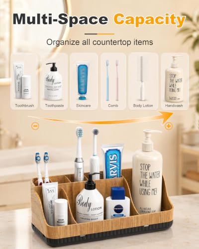 Woodblack Bathroom Counter Organizer and Storage with 7 Slots - Detachable & Non-Slip