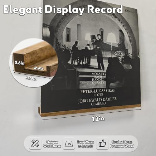 Brown Vinyl Record Wall Shelf Set - 3 Pieces Rubberwood Record Holders