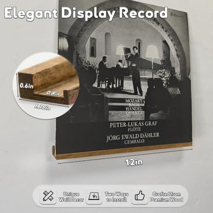 Brown Vinyl Record Wall Shelf Set - 3 Pieces Rubberwood Record Holders
