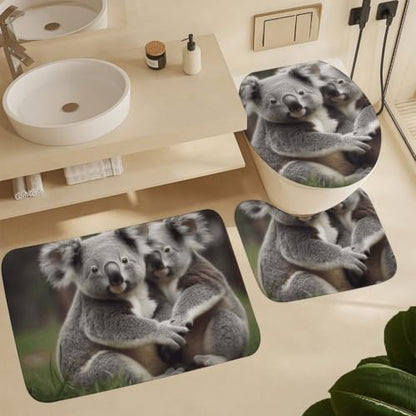 Cute Koala Bear Bathroom Rugs Set 3 Piece Floor Mats Non-Slip Washable