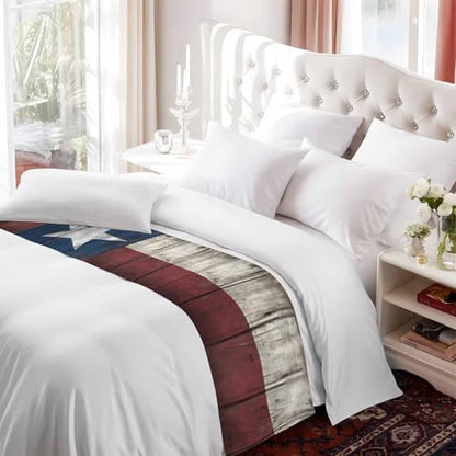 Twin Bed Runner with Western Texas Stars - Rustic Decorative Bed Scarf, 71x20in