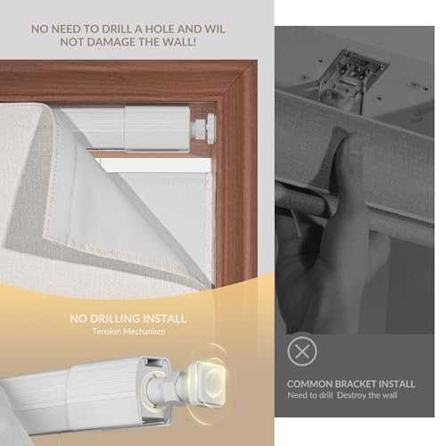 No Drill Linen Roman Shades - Custom Size, Light Filtering, Beige White B