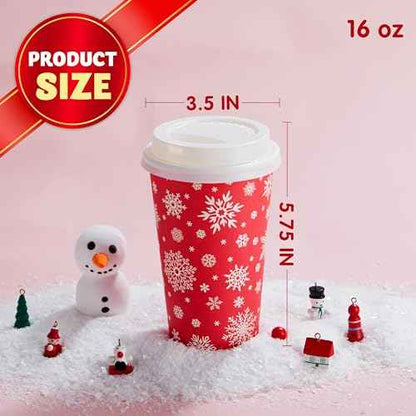 JOYIN 72 PCS Christmas Disposable Party Paper Cups, 16 oz Merry Christmas Coffee Cups With Sleeves and Lids, 6 Designs Xmas Tea Drinkware, Beverages Tableware Holiday Supplies Favors