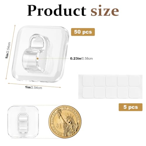 Mini Light Clips with Adhesive Strips - 50 Clear Cable & String Light Hooks