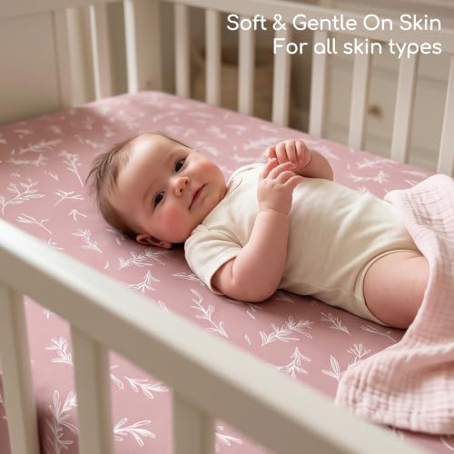 Pink Floral Baby Crib Sheets 3 Pack Fitted 52x28 Inches for Boys Girls