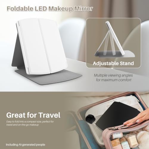 Makeup Mirror with Lights 2X/5X Magnification, Foldable Vanity Mirror - Jet Black
