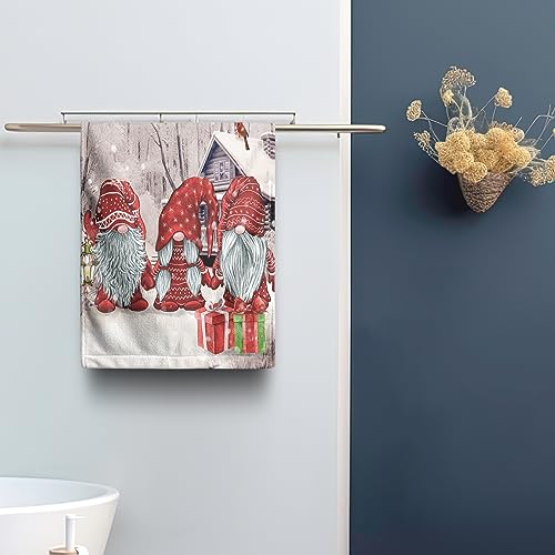 Red Gnome Winter Holiday Hand Towels for Bathroom Kitchen Decor 2Pcs