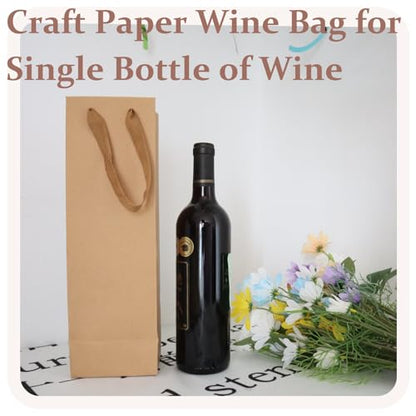 Brown Kraft Paper Wine Gift Bags with Handles - 6 Pack for Bottles