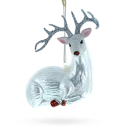 White Deer Glass Christmas Ornament - Handcrafted Holiday Decor