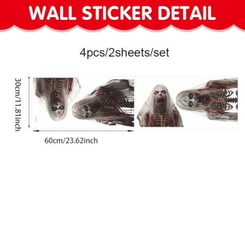 Halloween Window Clings Horror Skull Ghost Bloody Designs - Style17 - 2 Sheets Spooky Decals for Glass & Room Decor