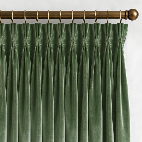 Olive Green Velvet Curtain Panels 84 Inch Long Pinch Pleated 2 Pack