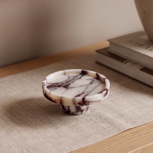 Marble Candle Tray with Jewelry Dish - Small Pedestal Holder